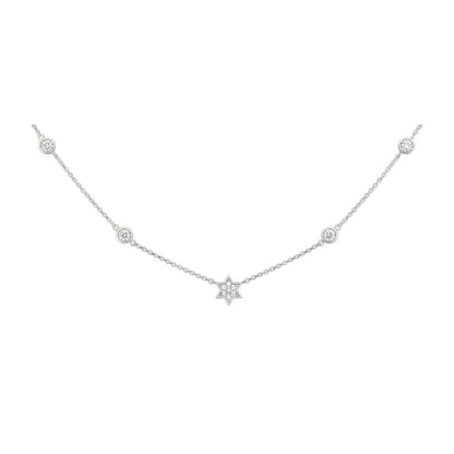 Jewish Star diamond bezel necklace in 14k gold with pave-set diamonds by Alef Bet