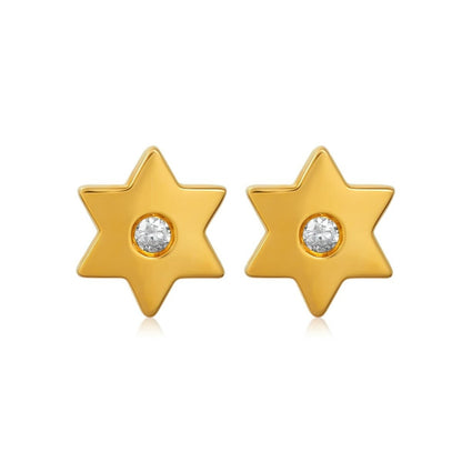 Jewish Star Earrings in 14k Gold | Plain or With Diamonds