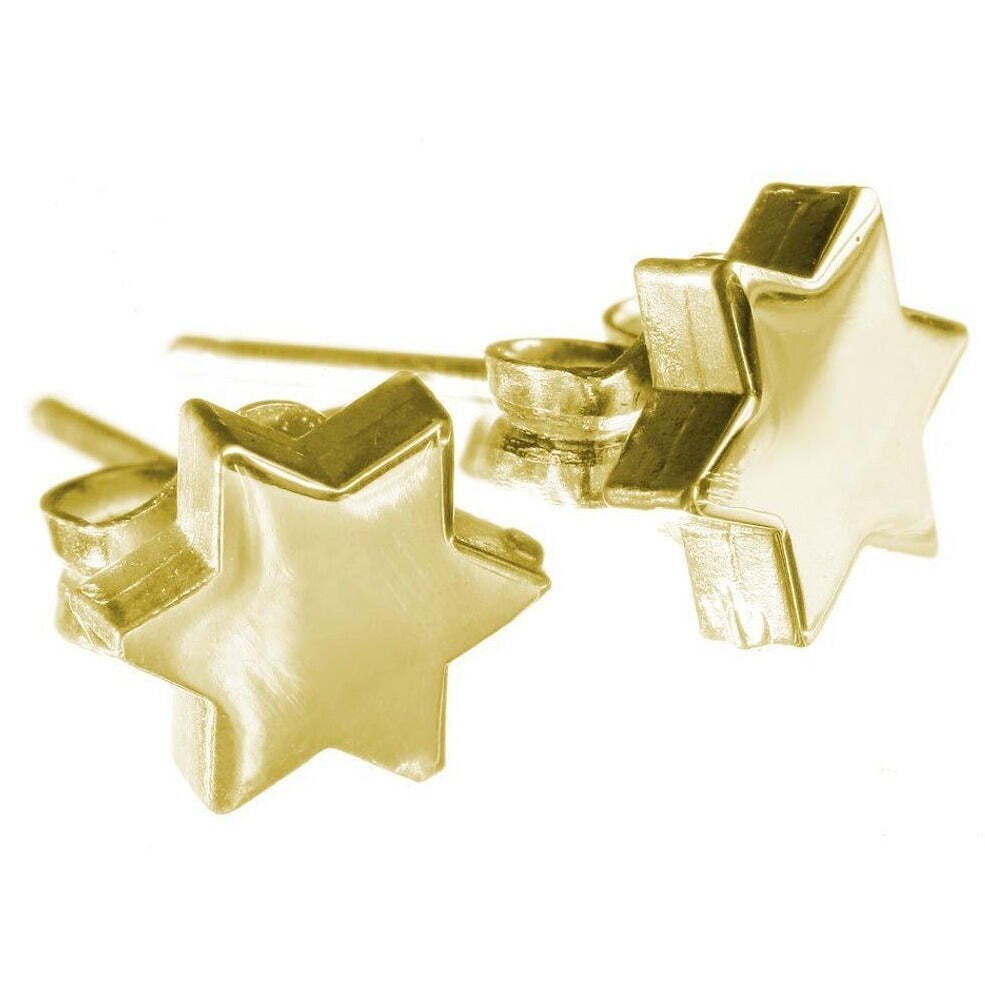 Jewish star earrings in 14k gold with satin finish star motif by Alef Bet
