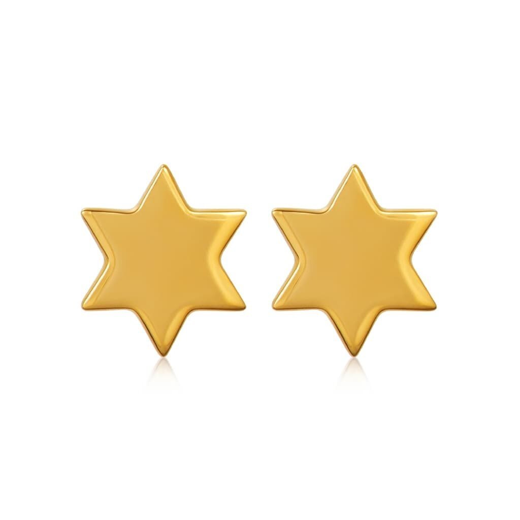Jewish star earrings in 14k yellow gold with high-polish finish by Alef Bet