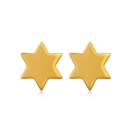 Jewish star earrings in 14k yellow gold with high-polish finish by Alef Bet