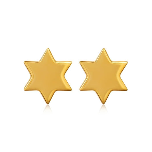 Jewish star earrings in 14k yellow gold with high-polish finish by Alef Bet