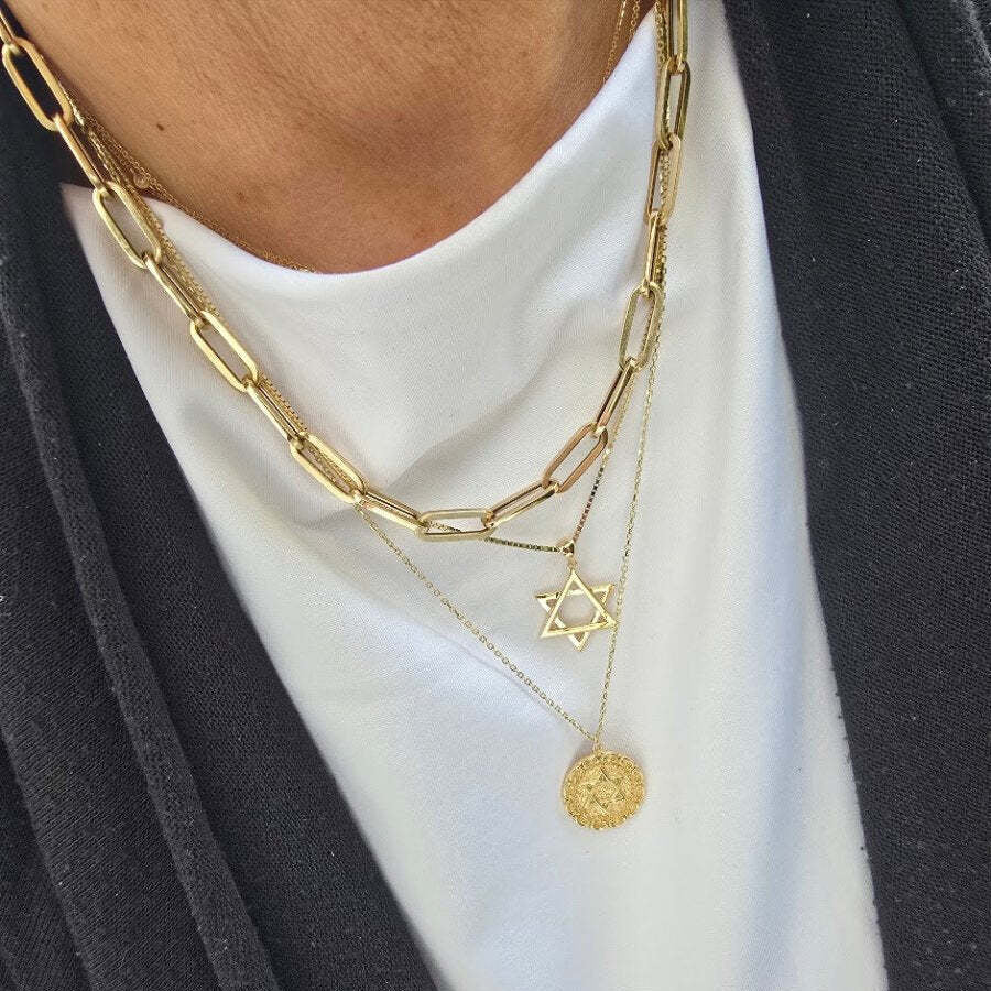 Jewish Star Gold Pendant on Adjustable Chain 14k