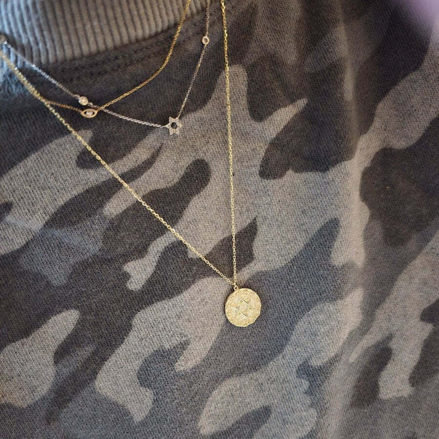Jewish Star Gold Pendant on Adjustable Chain 14k