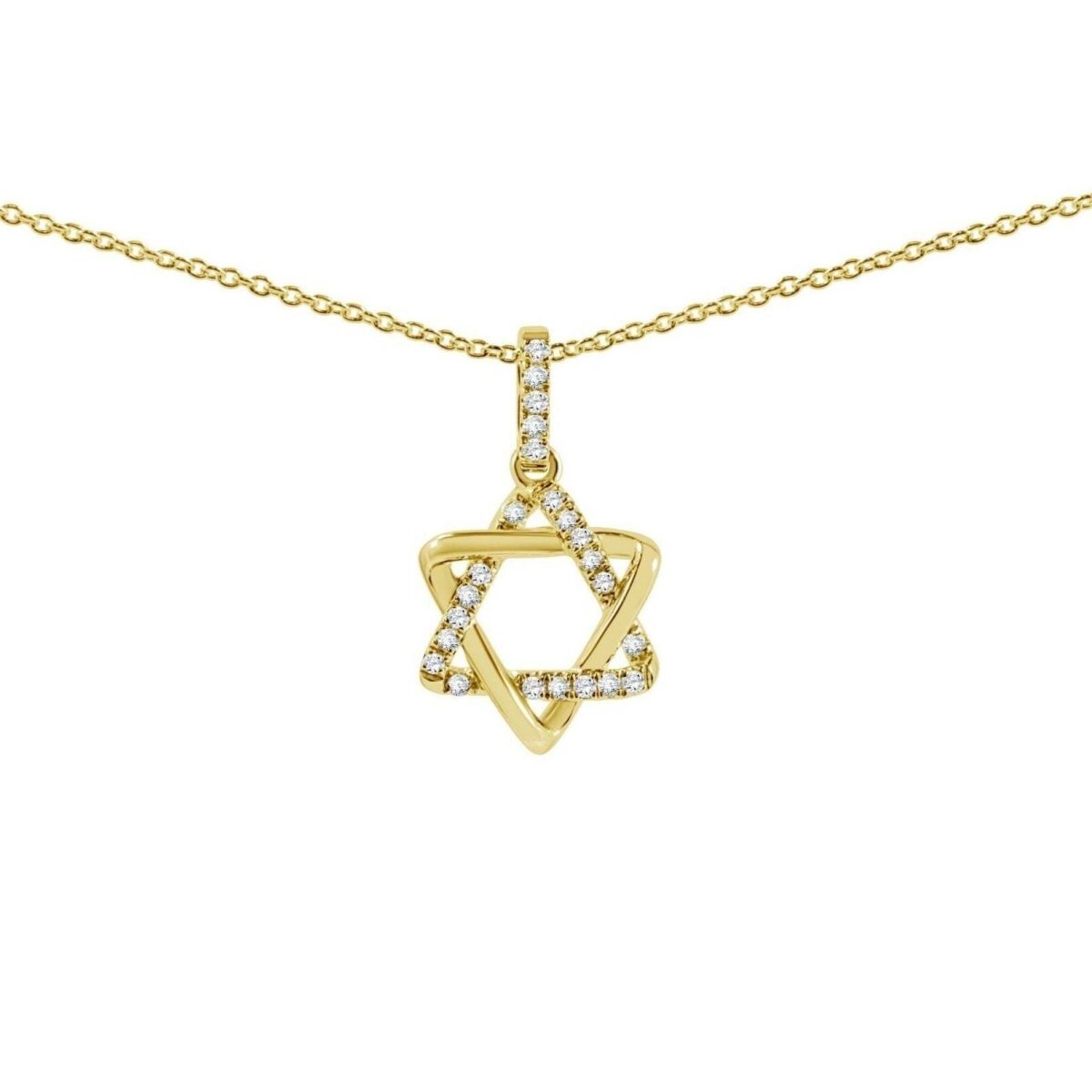 Pave diamond Jewish star necklace in 14k yellow gold with six-pointed star pendant by Alef Bet