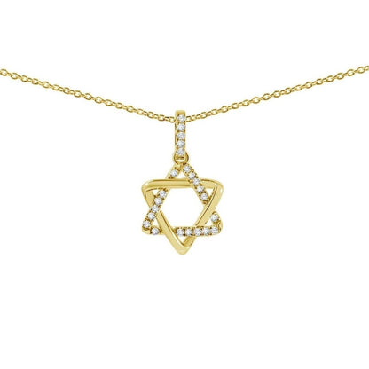 Pave diamond Jewish star necklace in 14k yellow gold with six-pointed star pendant by Alef Bet