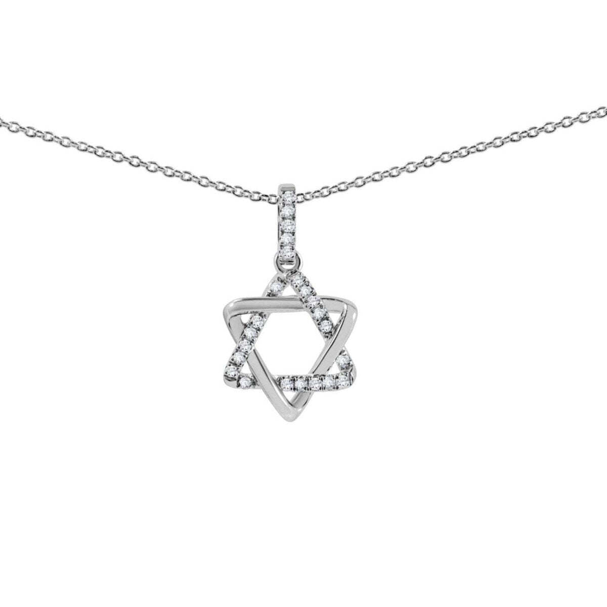 Pave diamond Jewish star necklace in 14k white gold with six-pointed star pendant by Alef Bet