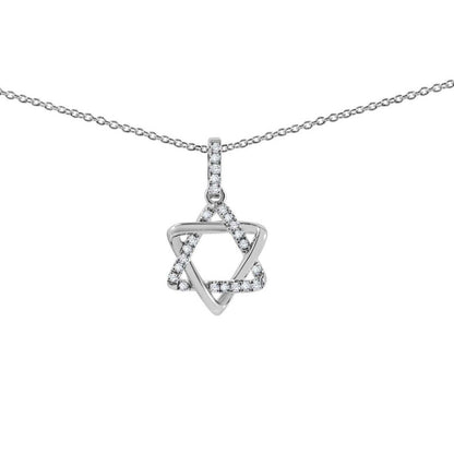 Pave diamond Jewish star necklace in 14k white gold with six-pointed star pendant by Alef Bet