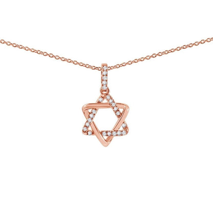 Pave diamond Jewish star necklace in 14k rose gold with 18 inch chain by Alef Bet