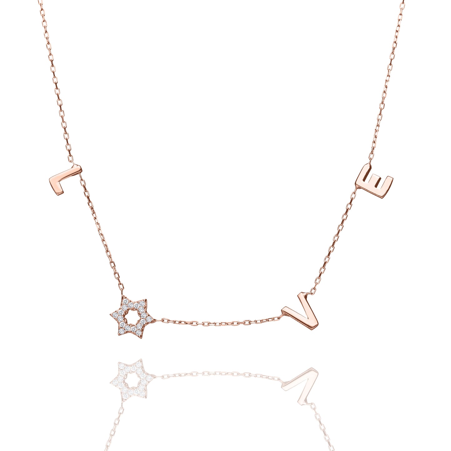 Star of David love necklace in rose gold with heart cutout by Alef Bet