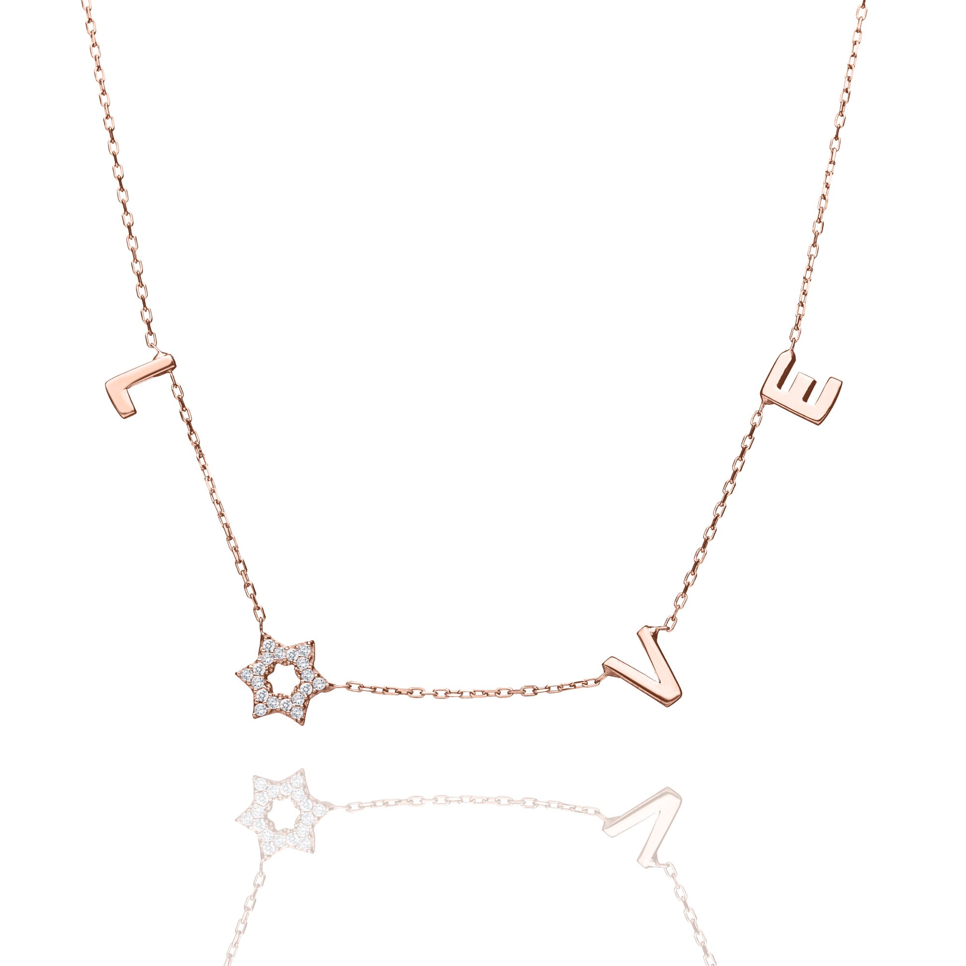 Star of David love necklace in rose gold with heart cutout by Alef Bet
