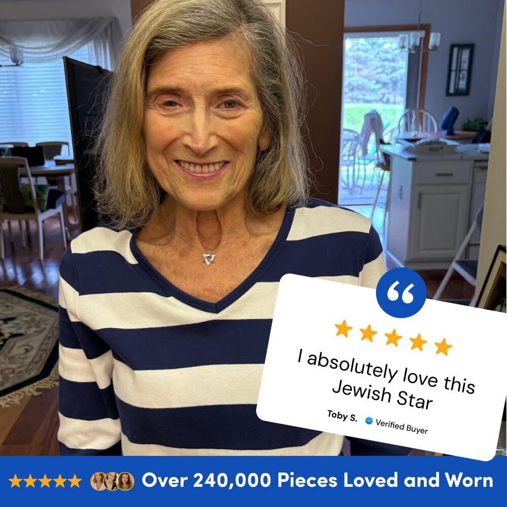 Gold-plated silver necklace featuring the Star of David, embellished with blue and white cubic zirconia, symbolizing Israeli pride.