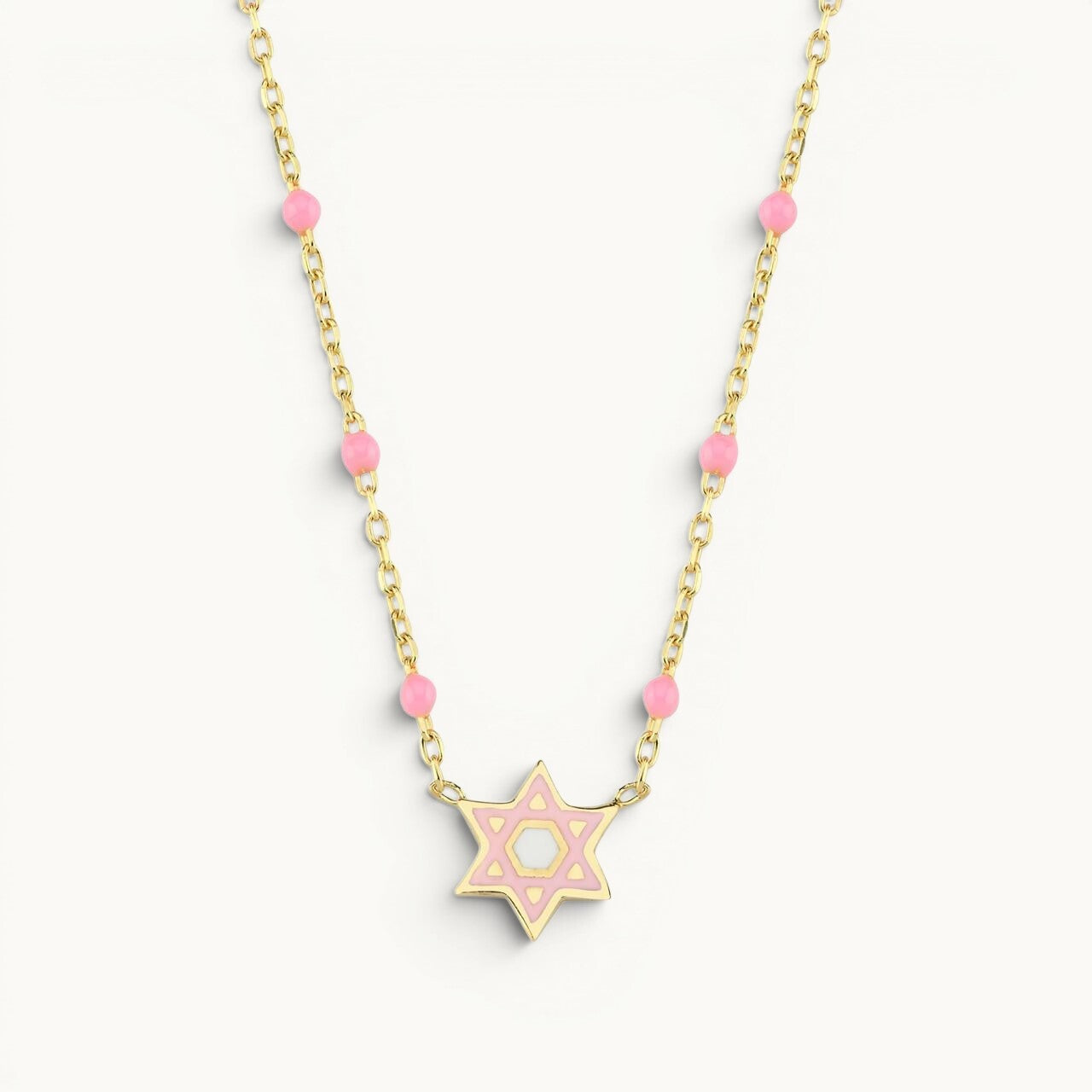 Star bead necklace in pink with satin finish by Alef Bet