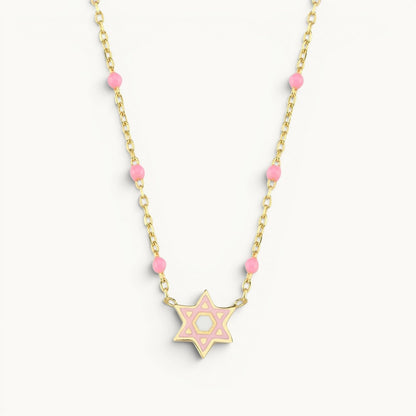 Star bead necklace in pink with satin finish by Alef Bet