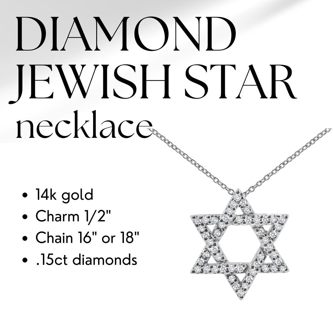 Jewish Star Necklace in Gold with Diamonds