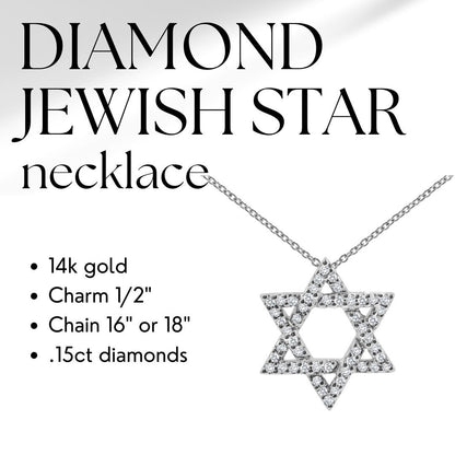 Jewish Star Necklace in Gold with Diamonds