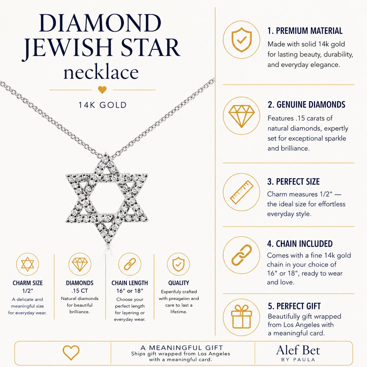 Star pendant in yellow gold with sparkling diamond settings by Alef Bet