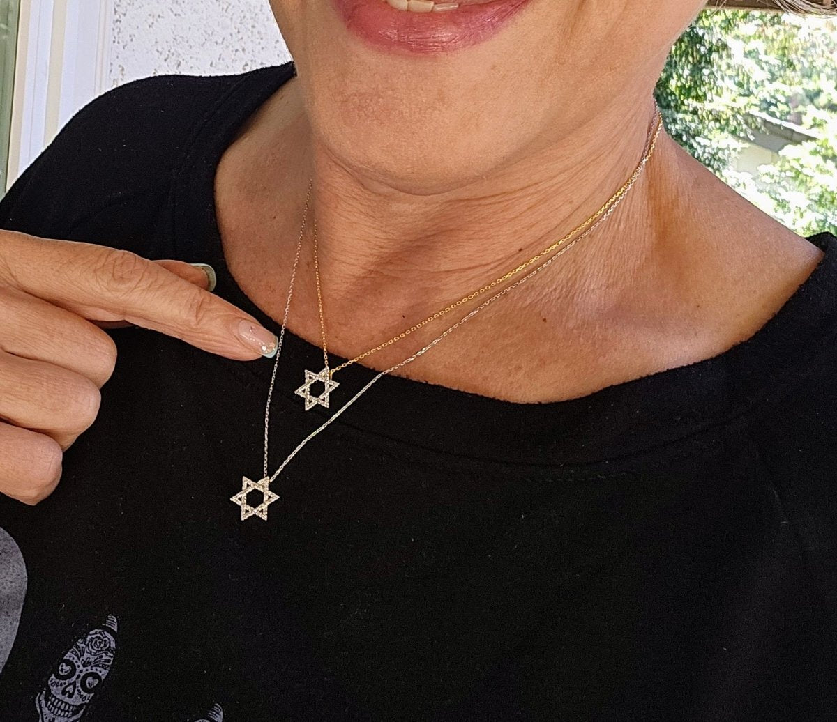 Jewish Star Necklace in Gold with Outline of Diamonds – Alef Bet