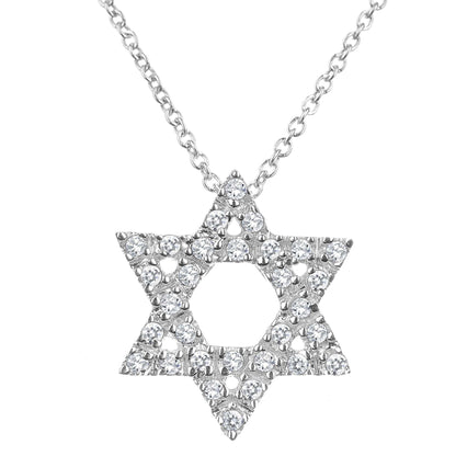Jewish star necklace in white gold with pave-set diamonds by Alef Bet