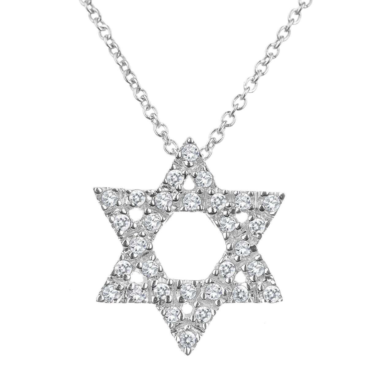 Star necklace in yellow gold with pave-set diamond accents by Alef Bet