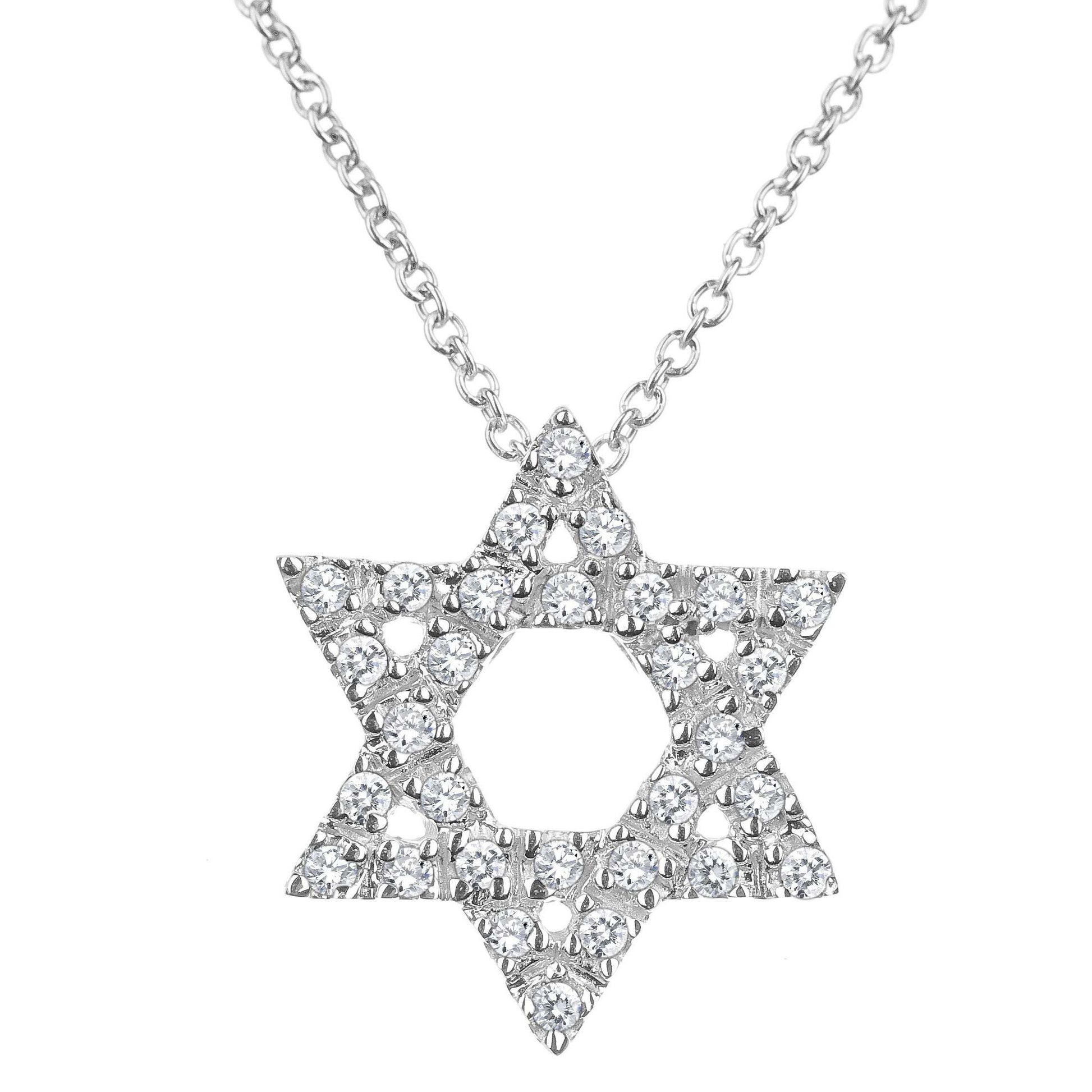 Star necklace in yellow gold with pave-set diamond accents by Alef Bet
