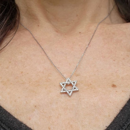 Star necklace in 14k gold with pave-set diamonds, 18 inch chain by Alef Bet