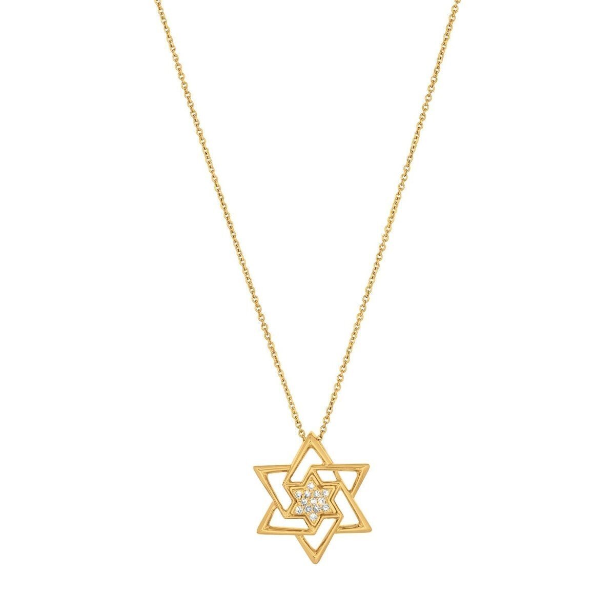 Jewish Star of David Abstract Sculptural Necklace in Solid 14k Yellow Gold, wearable fine art that speaks faith and identity