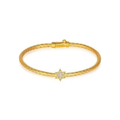 Jewish Star of David Bangle Bracelet in 14k Gold Plated Sterling Silver 925 with Cubic Zirconia, wear your heritage with confidence