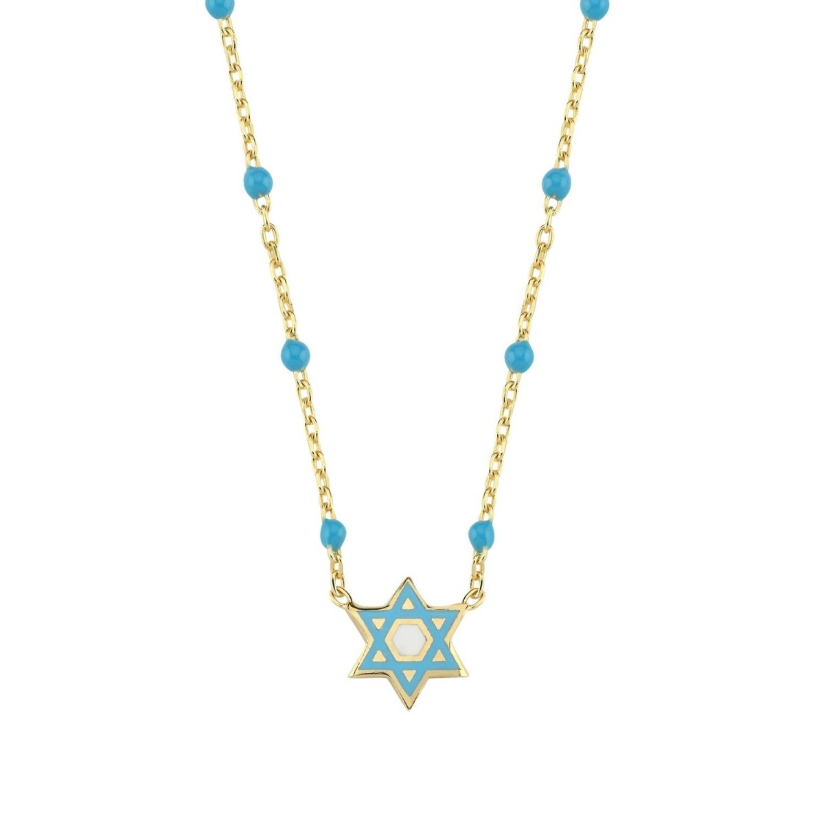 Jewish Star of David Beaded Necklace in 14k Gold Plated Sterling Silver 925, tradition reimagined in your color