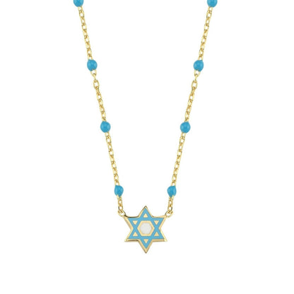 Jewish Star of David Beaded Necklace in 14k Gold Plated Sterling Silver 925, tradition reimagined in your color