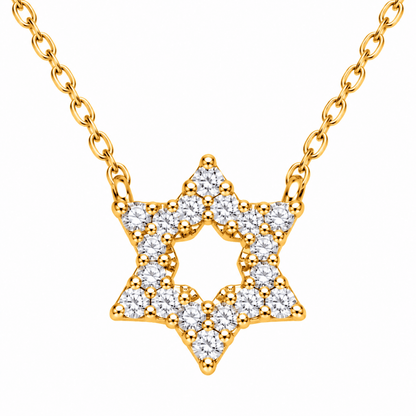 Jewish Star of David CZ Pavé Necklace in Sterling Silver 925 or Gold Plated, the one she reaches for every morning
