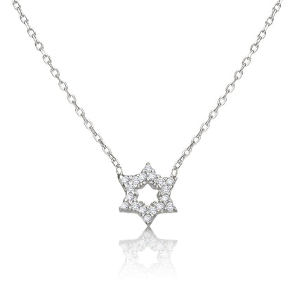 Jewish Star of David CZ Pavé Necklace in Sterling Silver 925, the one she reaches for every morning