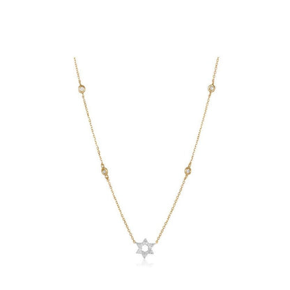 Jewish Star of David Diamond Bezel Necklace in 14k Gold, Radiant Faith You Can Wear Every Day