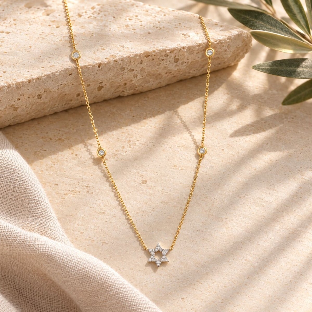 Jewish Star of David Diamond Bezel Necklace in 14k Gold, Radiant Faith You Can Wear Every Day