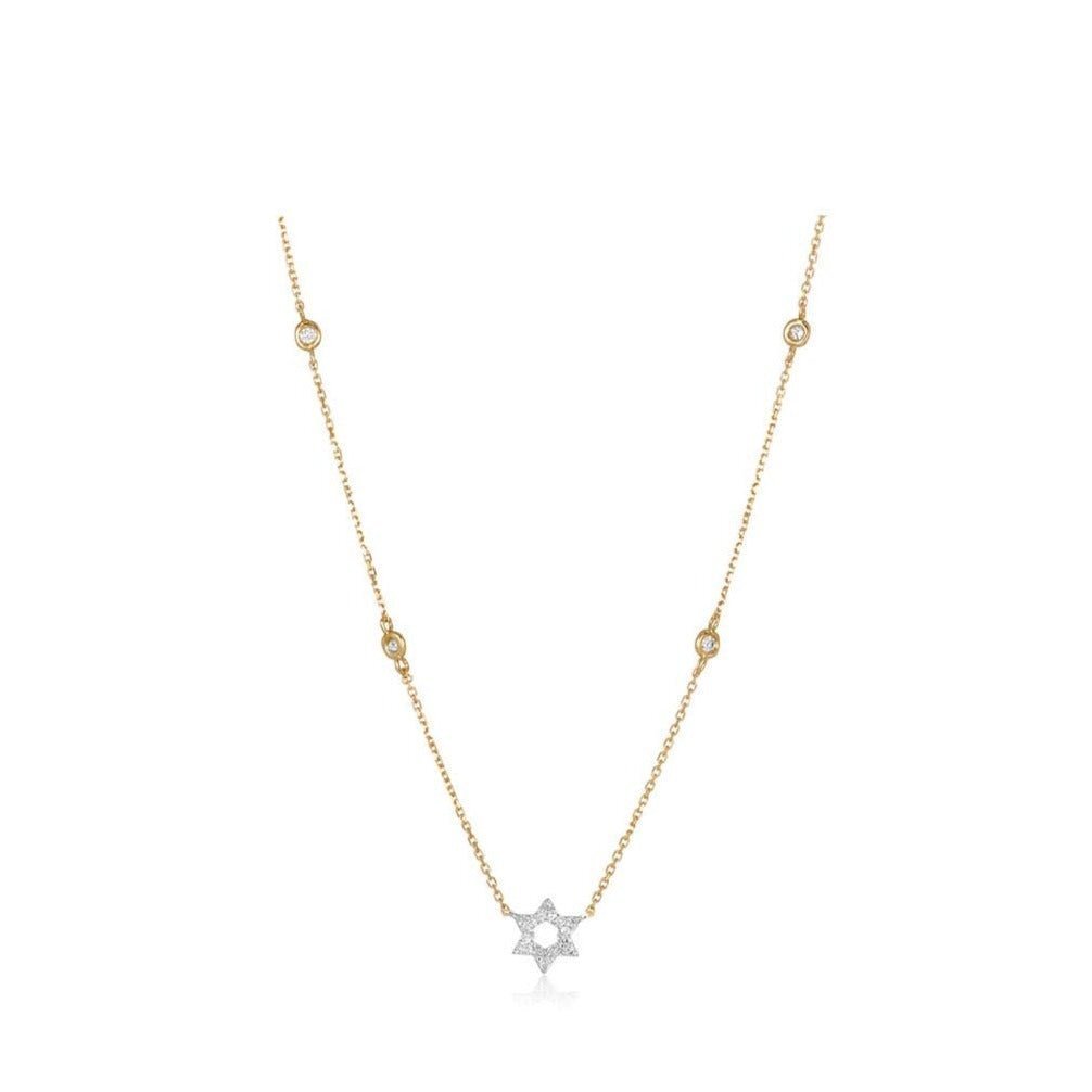 Jewish Star of David Diamond Bezel Necklace in 14k Gold, Radiant Faith You Can Wear Every Day