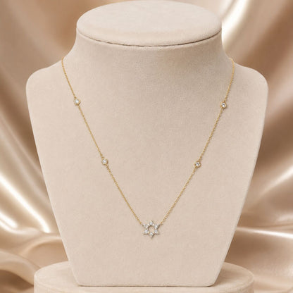 Jewish star necklace with bezel-set diamond stone and delicate chain detail by Alef Bet