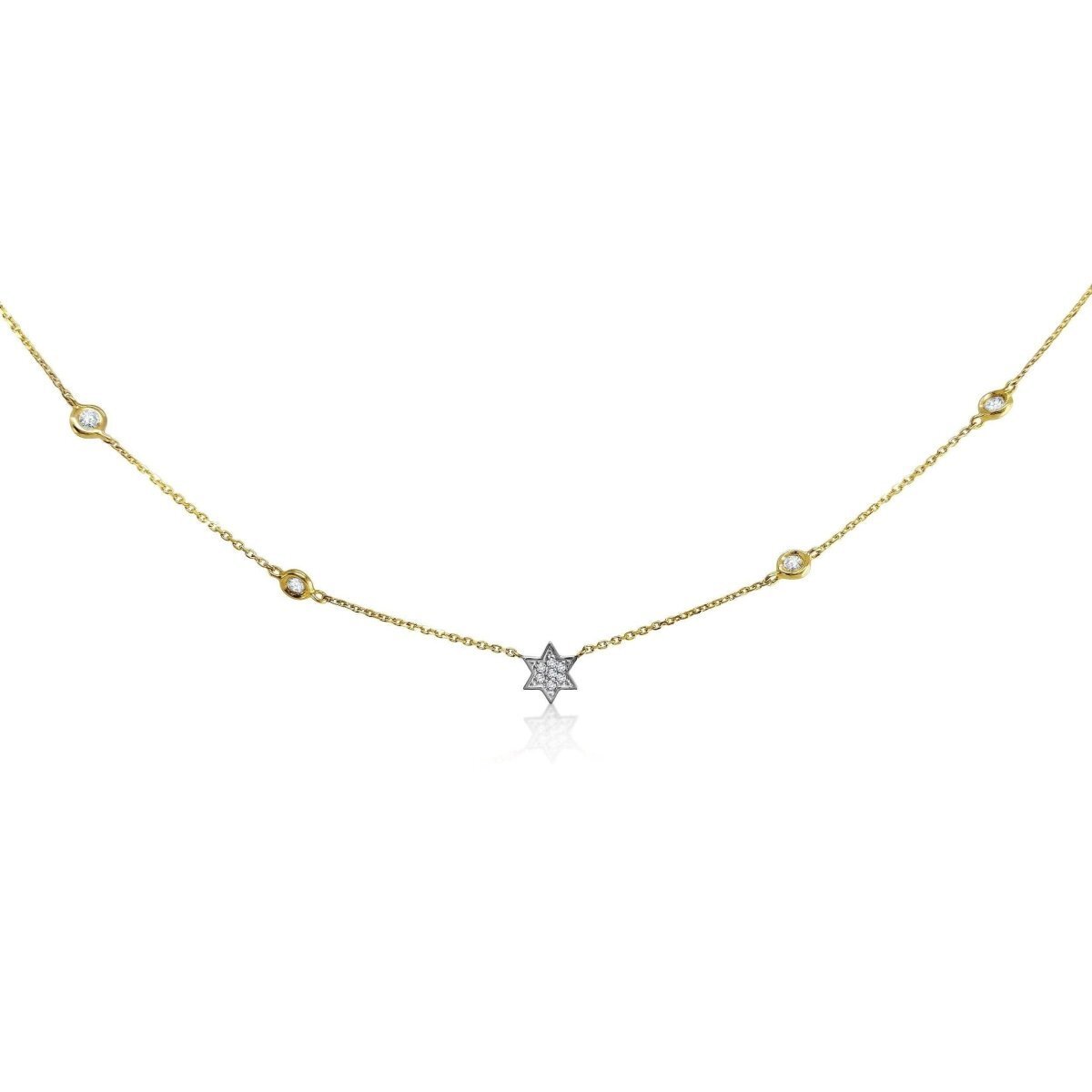 Jewish Star of David Diamond Bezel Necklace in 14k Yellow Gold, your faith in full brilliance