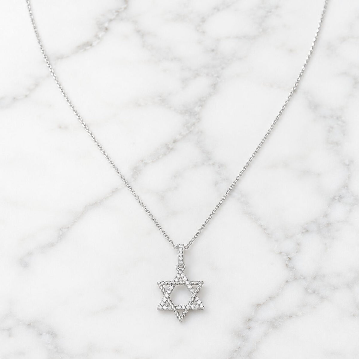 Jewish Star of David Diamond Necklace in 14k Yellow Gold, 29 diamonds of faith and brilliance
