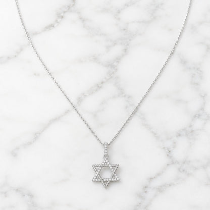Jewish Star of David Diamond Necklace in 14k Yellow Gold, 29 diamonds of faith and brilliance