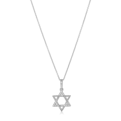 Jewish Star of David Diamond Necklace in 14k Yellow Gold, 29 diamonds of faith and brilliance