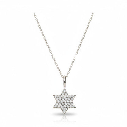 Jewish Star of David Diamond Necklace in Solid 14k White Gold, effortless everyday elegance
