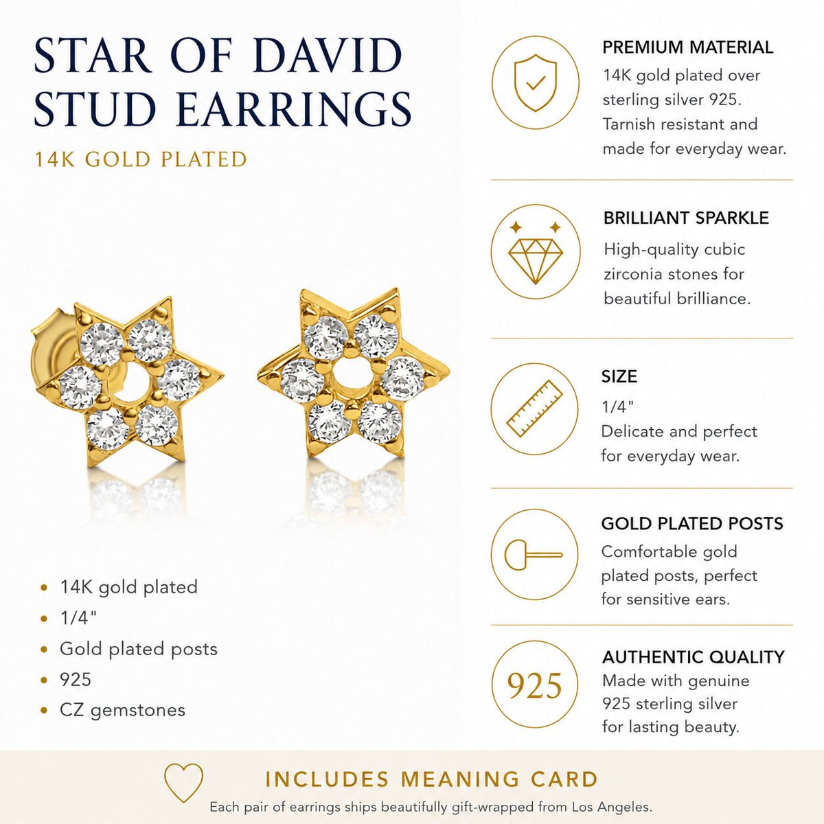 Star of David earrings silver and gold two-tone with satin-polished metal blend by Alef Bet