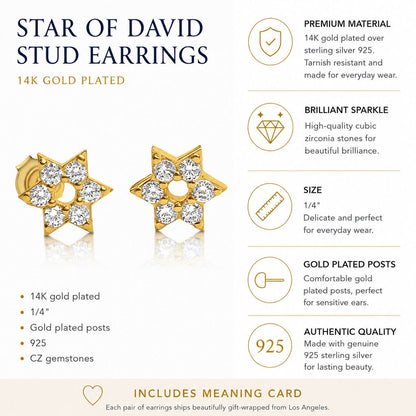 Star of David earrings silver and gold two-tone with satin-polished metal blend by Alef Bet
