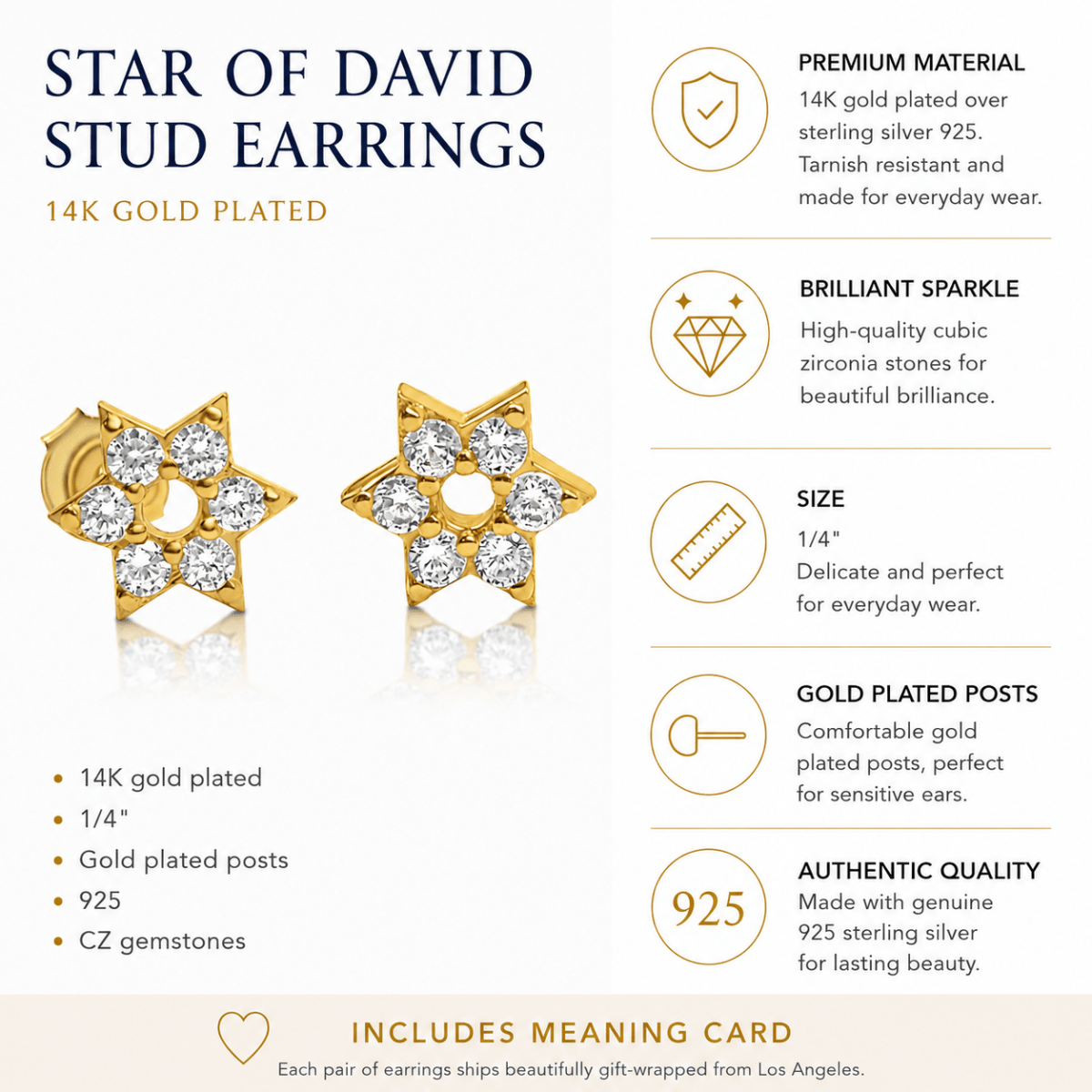 Jewish Star of David Earrings in Silver and Gold