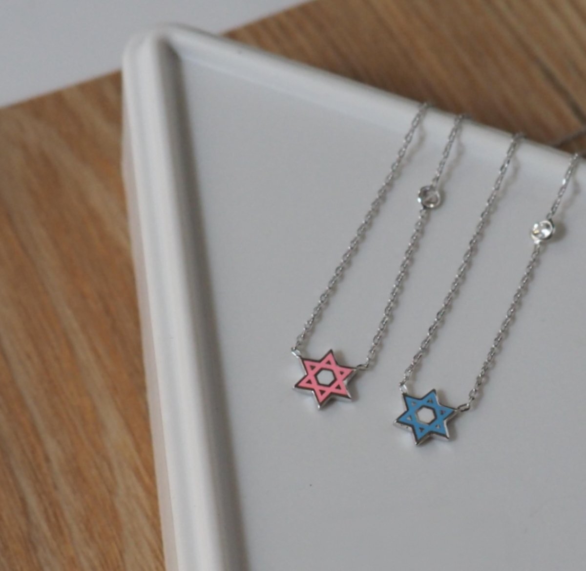 Jewish Star of David Enamel Necklace in 14k Gold Plated Sterling Silver 925, a wearable spark of identity you will reach for every day