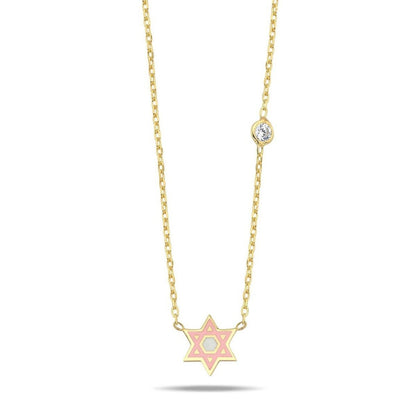 Jewish Star of David Enamel Necklace in 14k Gold Plated Sterling Silver 925, a wearable spark of identity you will reach for every day
