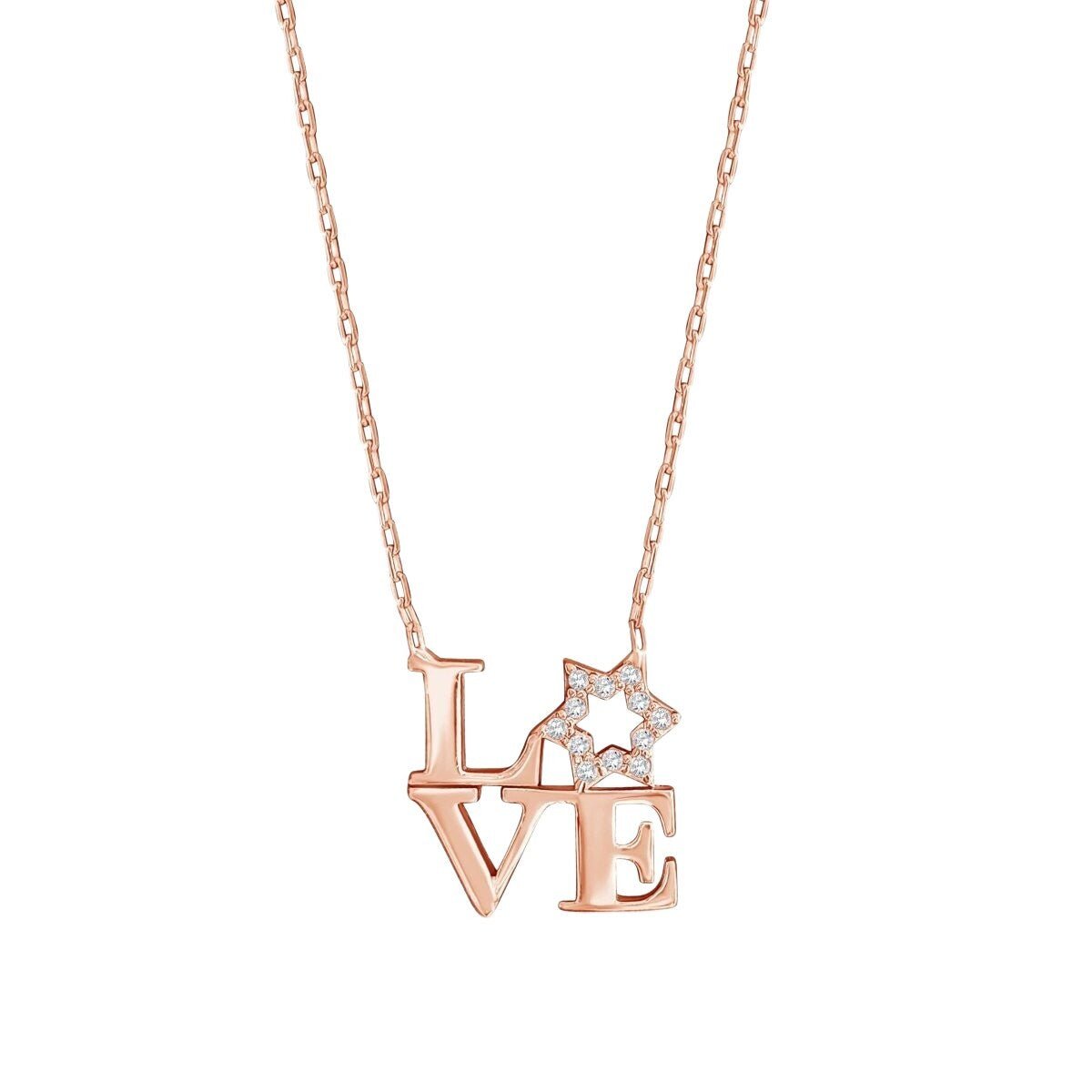 Jewish Star of David Love Letter Necklace in Sterling Silver 925 with Cubic Zirconia, faith and love in every sparkle