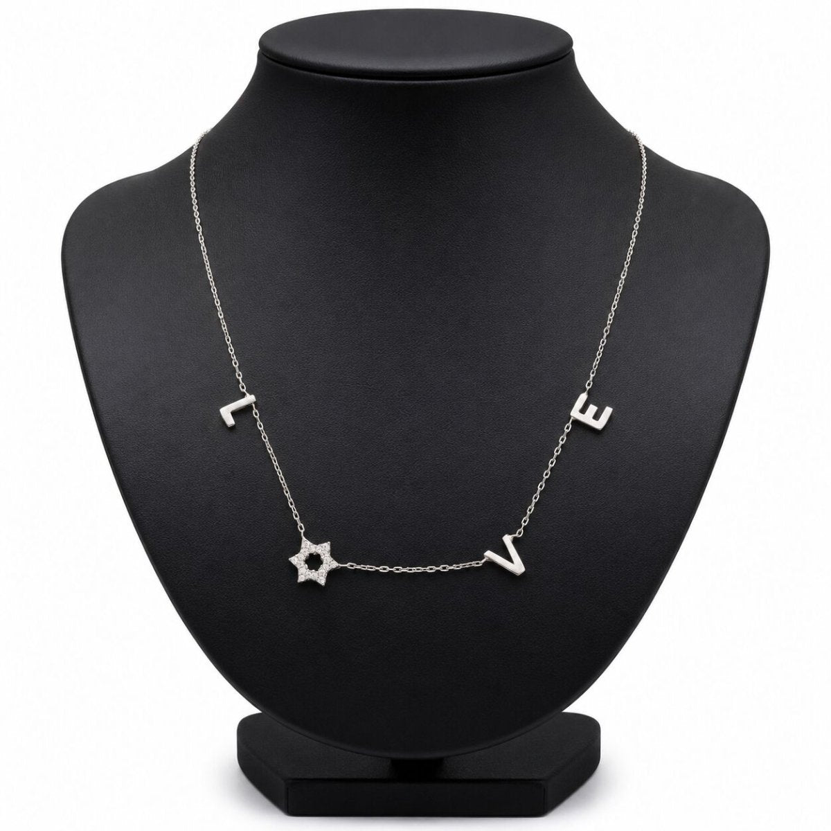 Jewish Star of David Love Necklace in Pave Cubic Zirconia and Sterling Silver 925, inseparable by design