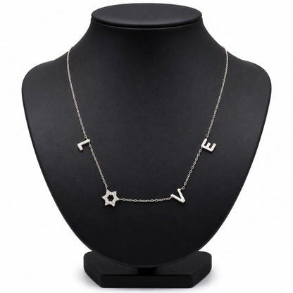 Jewish Star of David Love Necklace in Pave Cubic Zirconia and Sterling Silver 925, inseparable by design
