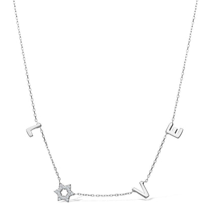 Jewish Star of David Love Necklace in Pave Cubic Zirconia and Sterling Silver 925, inseparable by design